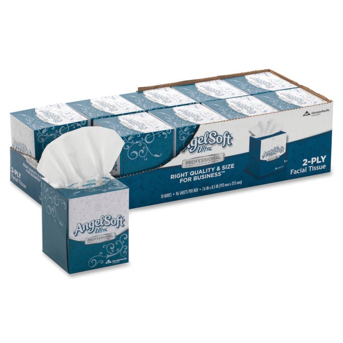 Angel Soft Professional Series Cube Facial Tissue, 2-Ply, White, 96 Tissues Per Box, Carton of 10 Boxes
