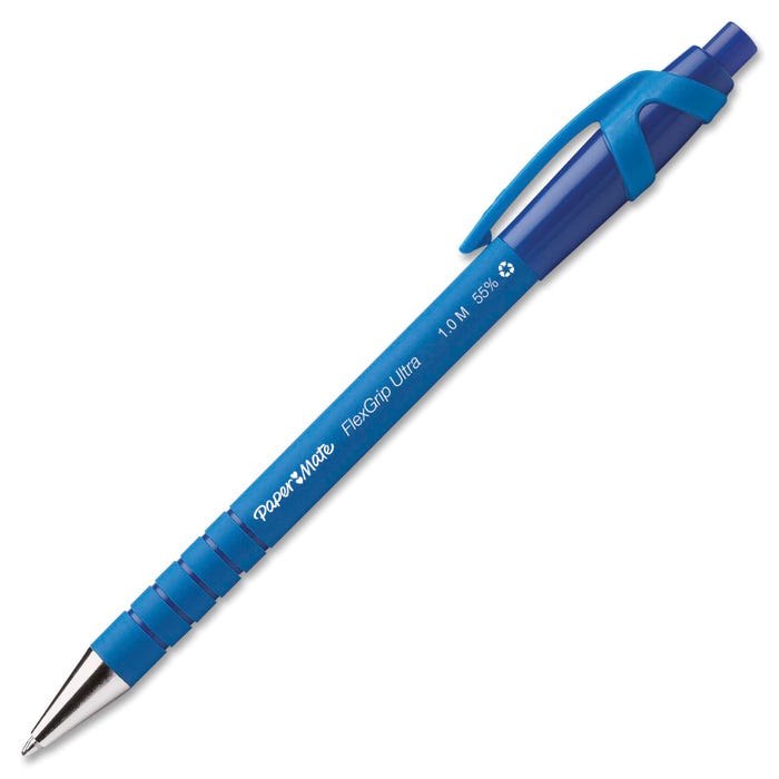 Paper Mate FlexGrip Ultra Retractable Ballpoint Pen, Medium Point, 1.0 mm, Blue, Pack of 12