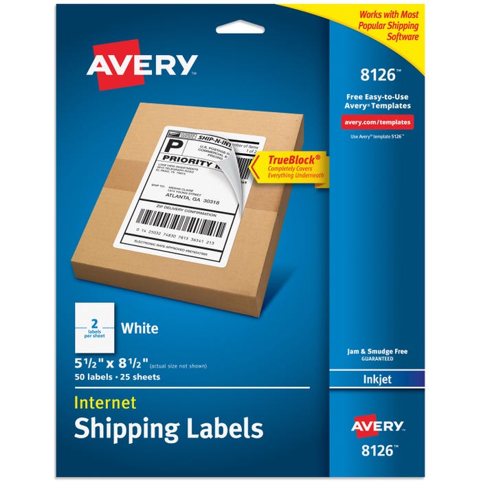 Avery TrueBlock Shipping Labels, Inkjet, 5-1/2 x 8-1/2 Inches, White, Pack of 50