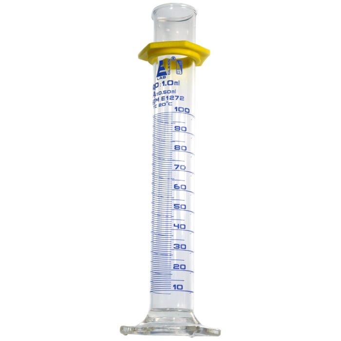 Eisco Premium Graduated Cylinder, 100mL, Class A , Borosilicate Glass, Blue Graduations