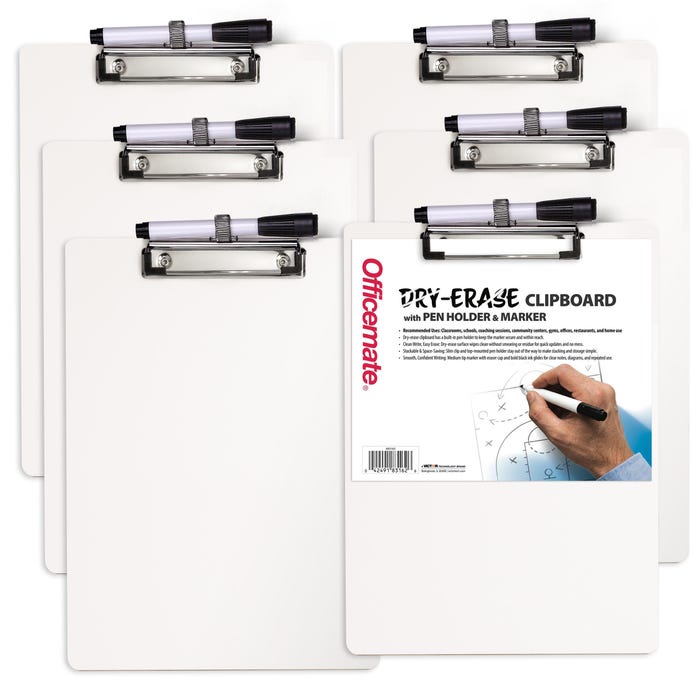 Officemate Dry-Erase Clipboards, Letter Size, Pack of 6