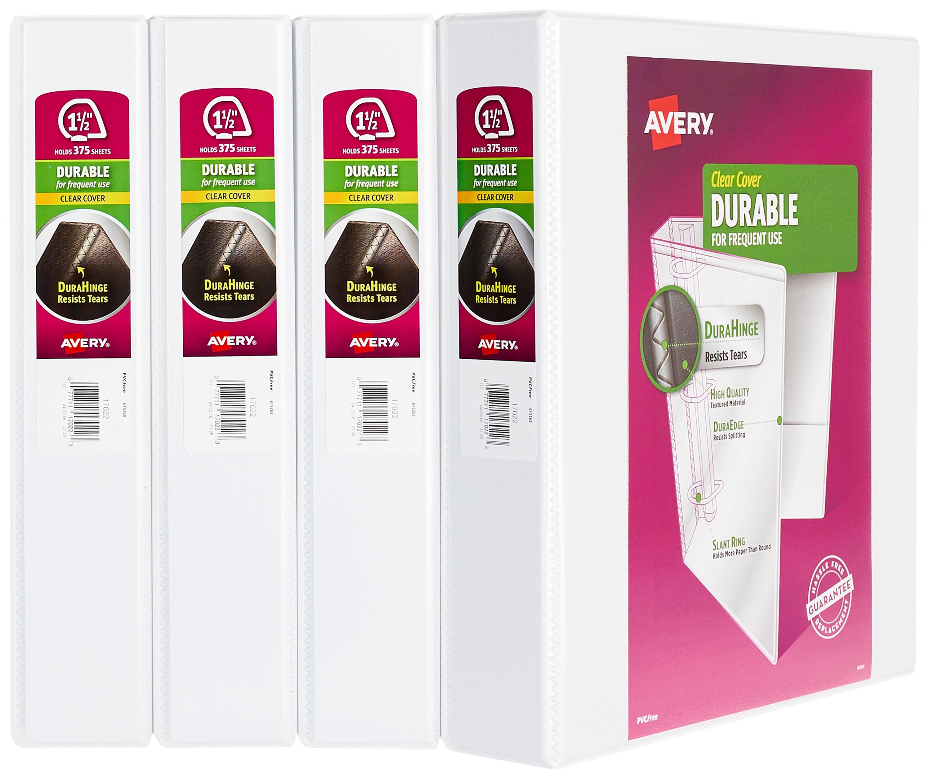 Avery Durable View Binder, 1-1/2 Inch, Slant Rings, White, Pack of 4 2047971