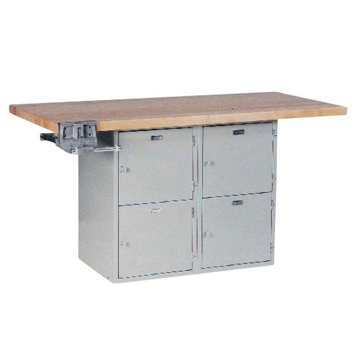 Montisa 2 Station Workbench with 4 Lockers and 2 Vises
