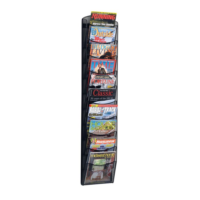 Safco Onyx Mesh Literature Organizer Magazine Rack, 10 Pocket, 10-1/4 x 3-1/2 x 50-3/4 Inches, Black