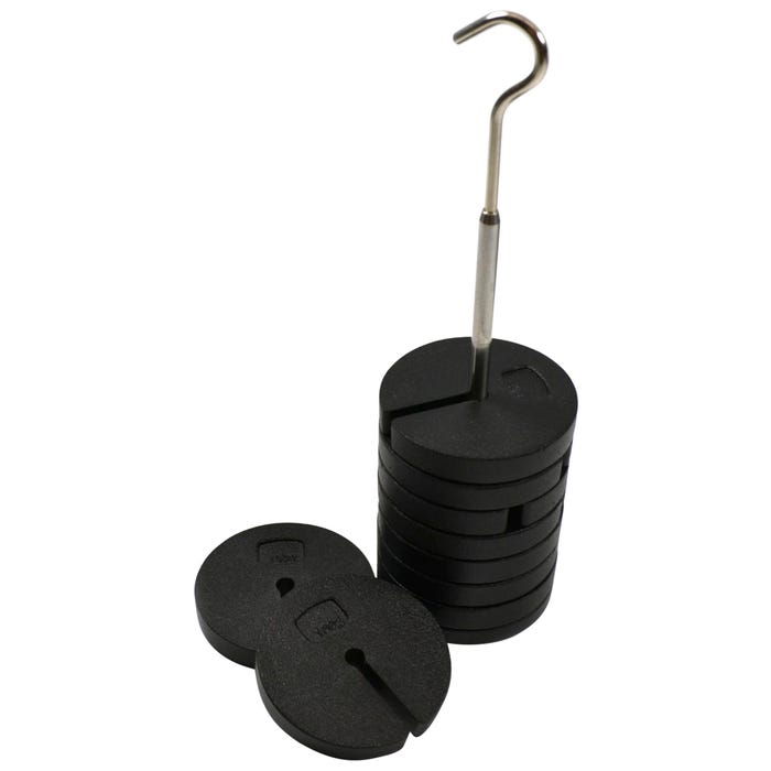 Eisco Labs Slotted Masses with Hanger, Zinc, 1000 Gram Capacity, Set of 9