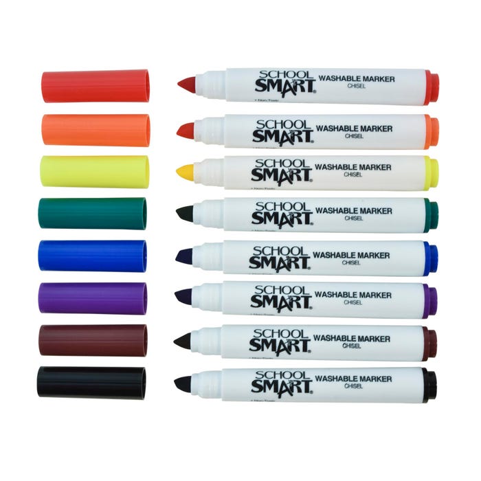 School Smart Washable Markers, Chisel Tip, Assorted Colors, Pack of 8