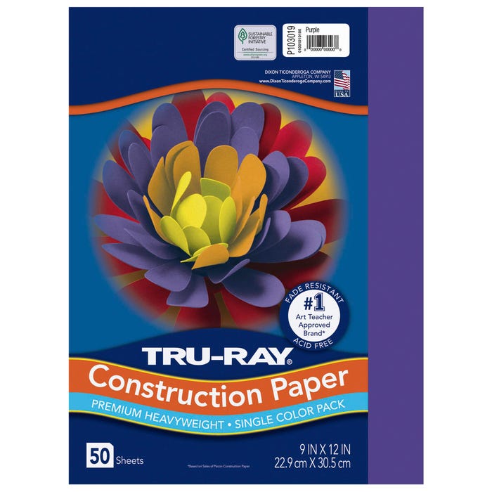Tru-Ray Sulphite Construction Paper, 9 x 12 Inches, Purple, 50 Sheets