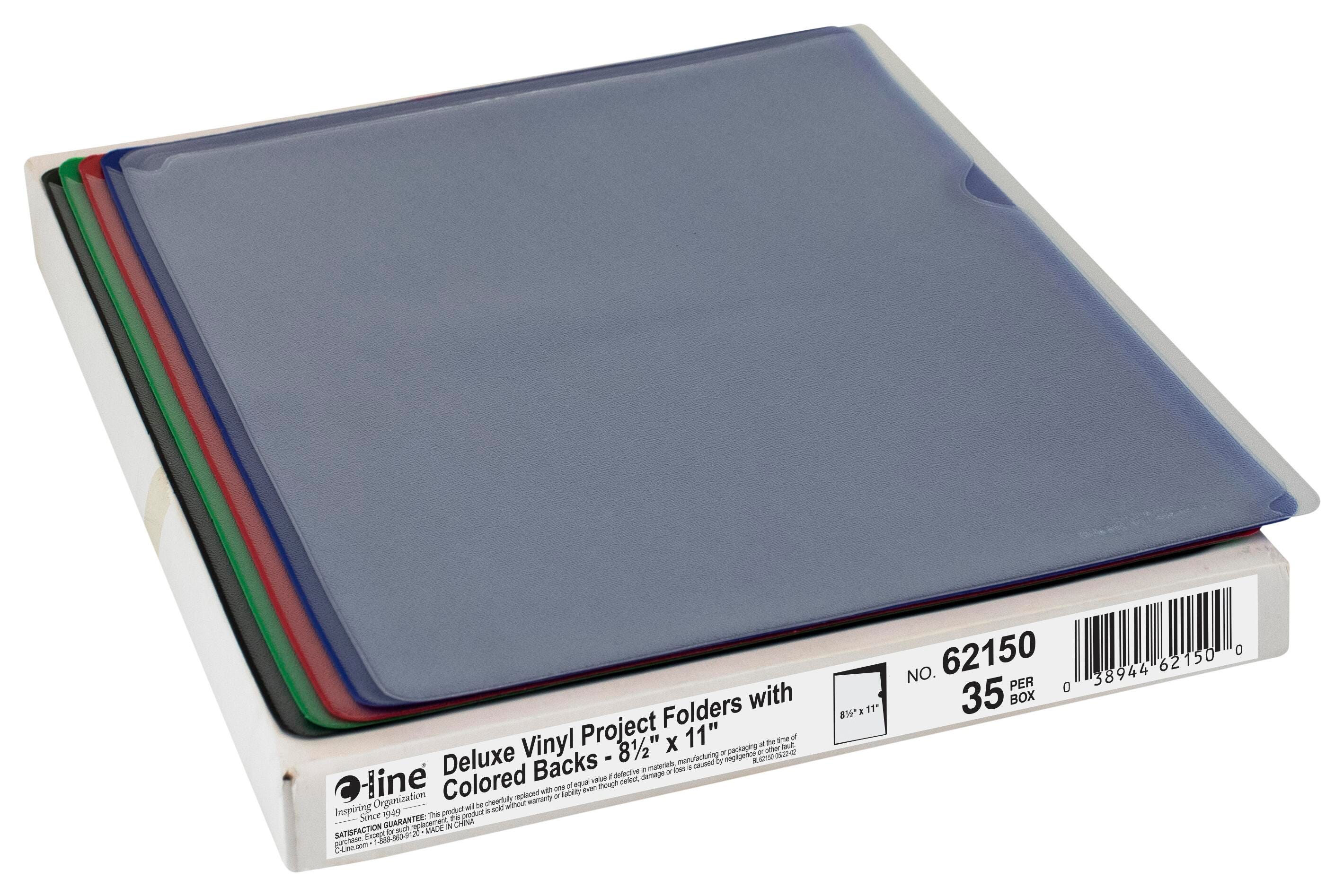 C-Line Deluxe Vinyl Project Folders With Colored Backs, 8 1/2 x 11 Inches, Box of 35 2149730