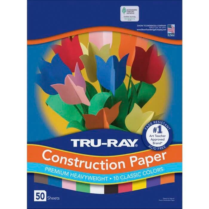 Tru-Ray Sulphite Construction Paper, 9 x 12 Inches, Assorted Colors, 50 Sheets