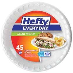 Reynolds Hefty 3-sectn Everyday Soak Proof Plates, Plates, Foam, 3-Section, Soak-Proof, 8-7/8 Inches, Pack of 45