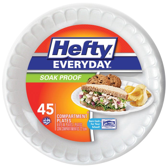 Reynolds Hefty 3-sectn Everyday Soak Proof Plates -- Plates, Foam, 3-Section, Soak-Proof, 8-7/8", 45/PK, WE