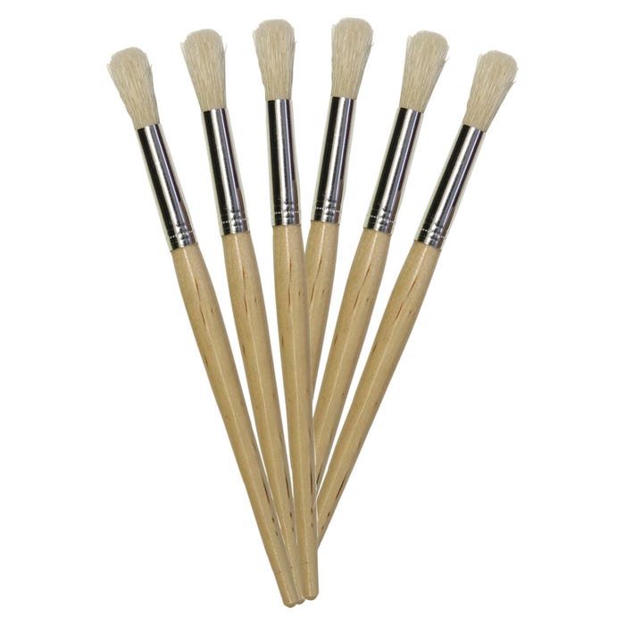 School Smart Non-Toxic Natural Stubby Paint Brushes, 7-1/2 Inches, Set of 6