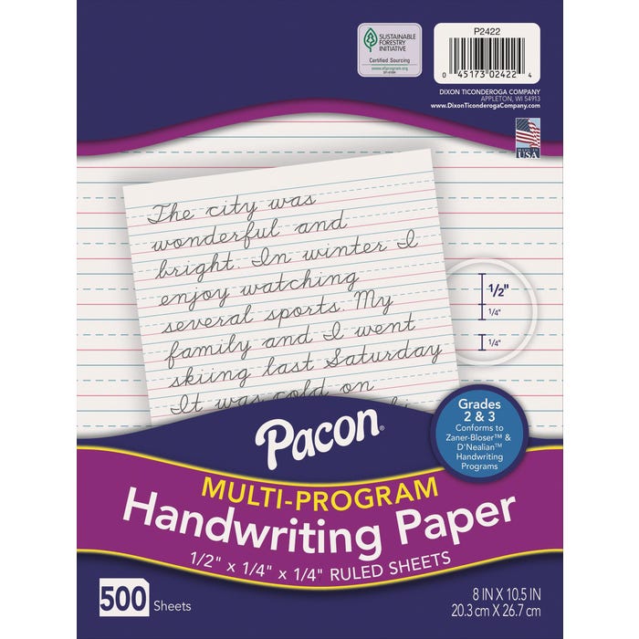 Pacon Multi-Program Handwriting Paper, 1/2 Inch Rule, 8 x 10-1/2 Inches, Pack of 500