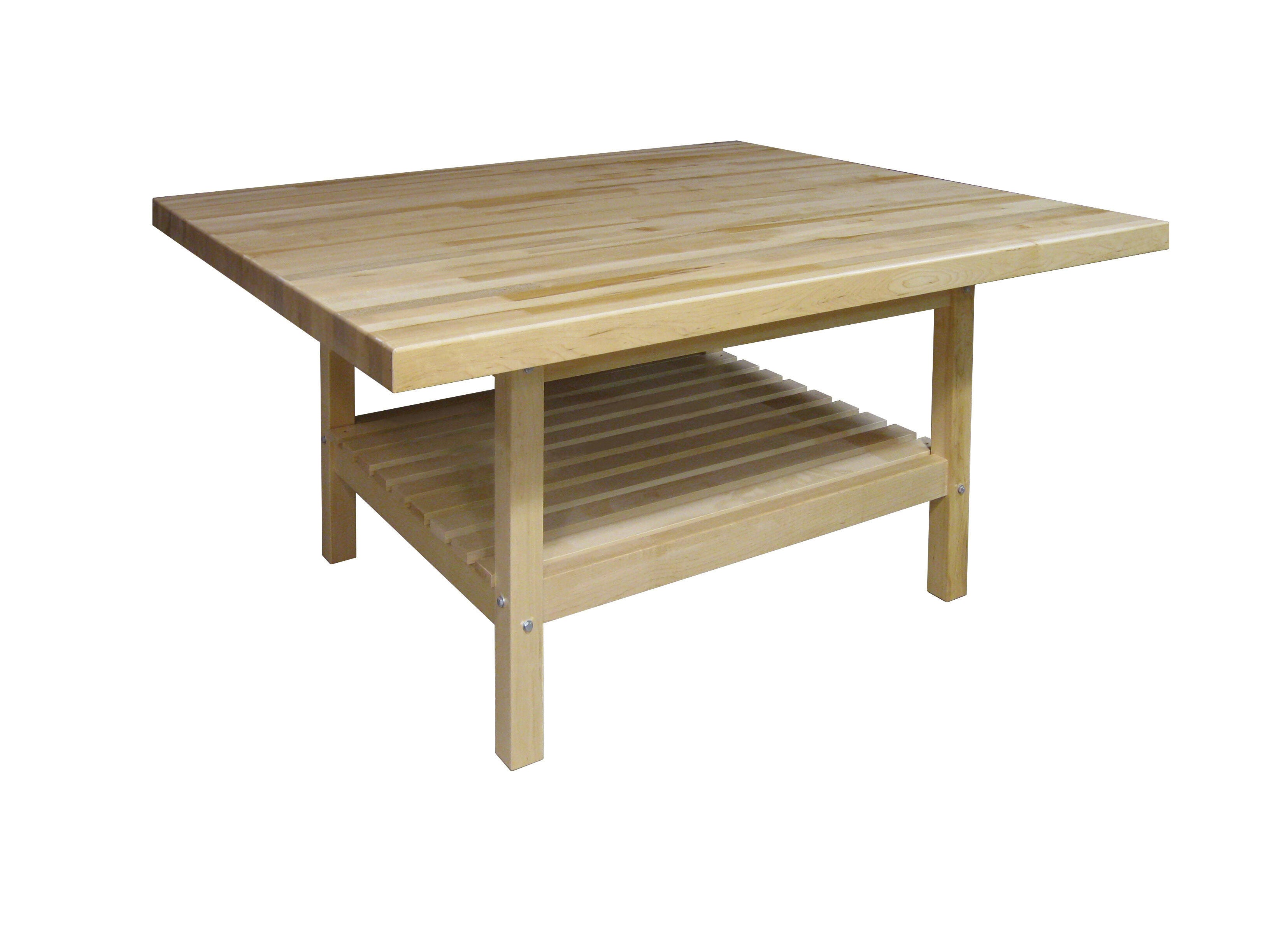 Hann Four Station Art Table with Lower Shelf, 64 W x 54 D x 32 H Inches, Solid Maple 2141827