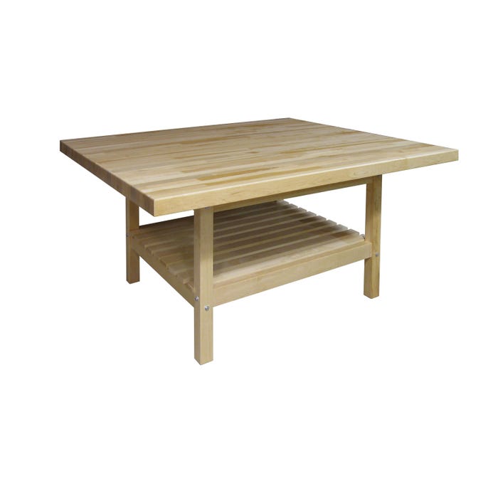 Hann Four Station Art Table with Lower Shelf, 64 W x 54 D x 32 H Inches, Solid Maple