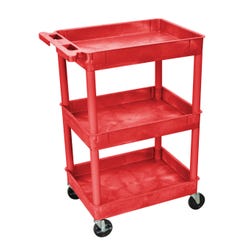 Luxor H Wilson 3-Shelves Multi-Purpose Utility Tub Cart, 24 x 18 x 39-1/4 Inches, HDPE, Red, 4 Wheel 1399662