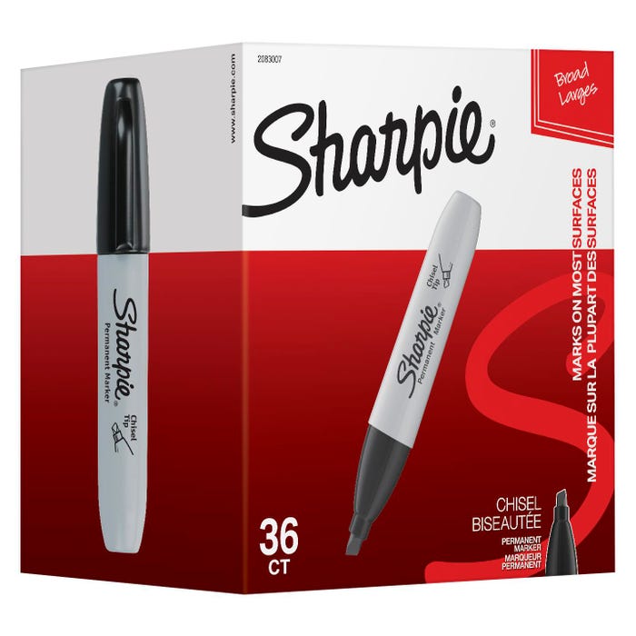 Sharpie Permanent Markers, Chisel Tip, Black, Pack of 36