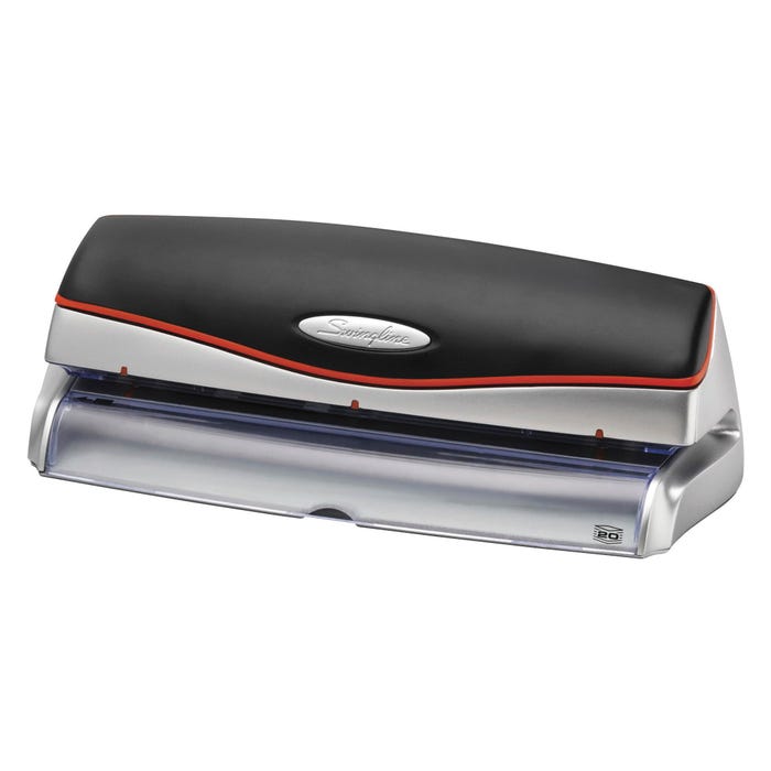 Swingline Optima 20 3-Hole Automatic Reverse Electric Punch, 9/32 in, 20 Sheets, Black/Silver