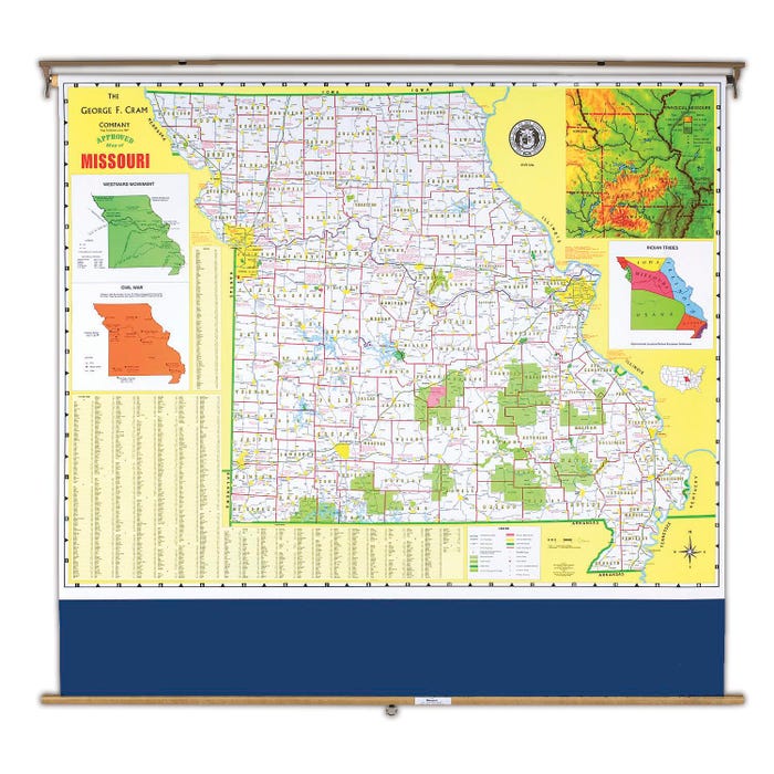 Nystrom Missouri Pull Down Roller Classroom Map, 64 x 50 Inches