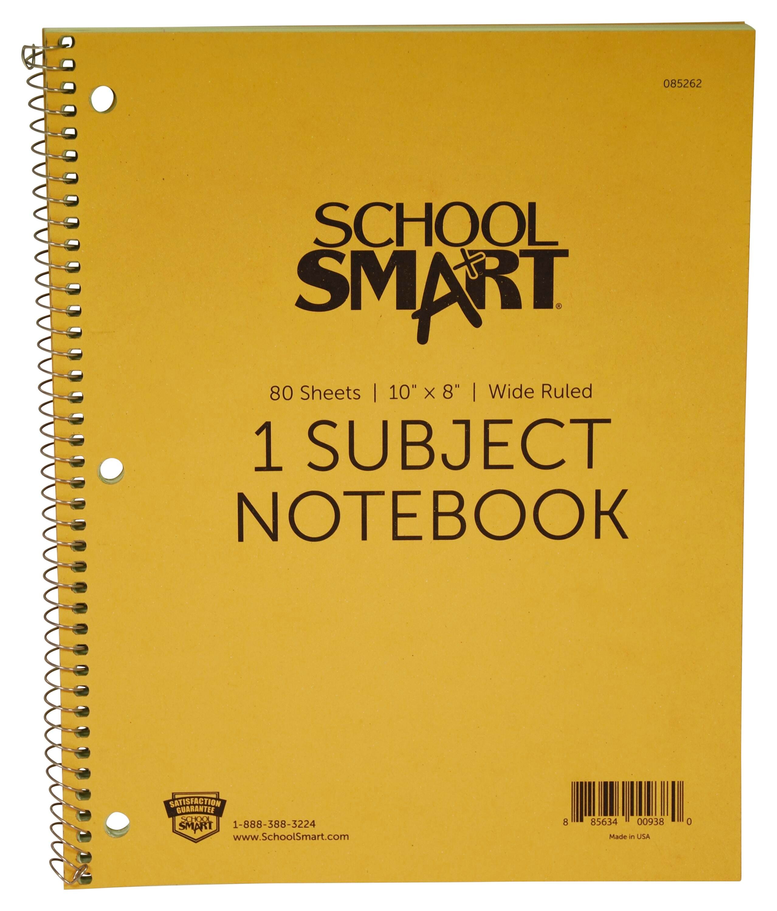 School Smart Spiral Non-Perforated 1 Subject Wide Ruled Notebook, 10 x 8 Inches 085262