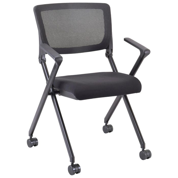 Lorell Plastic Arms Mesh Back Nesting Chair, Casters, 24-3/8 x 22-7/8 x 35-3/8 Inches, Black, Carton of 2