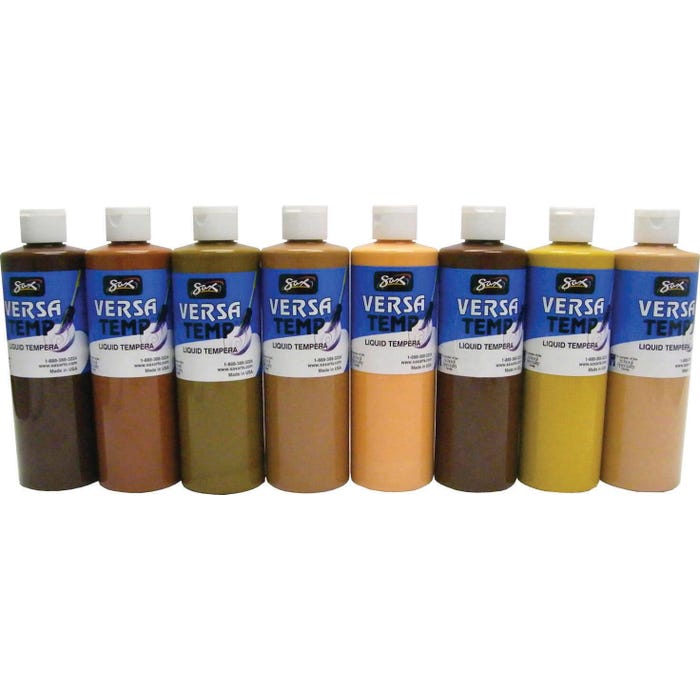 Sax Versatemp Heavy-Bodied Tempera Paint, 1 Pint Bottles, Assorted Skin Tone Colors, Set of 8