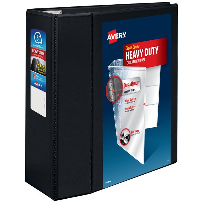 Avery DuraHinge Heavy Duty View Binder, 5 Inch, EZD Ring, Black