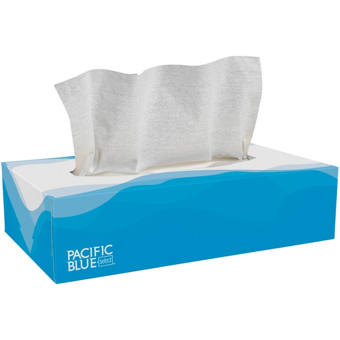 Pacific Blue Select Absorbent Flat Box Facial Tissue, White, 100 Tissues Per Box, Case of 30 Boxes
