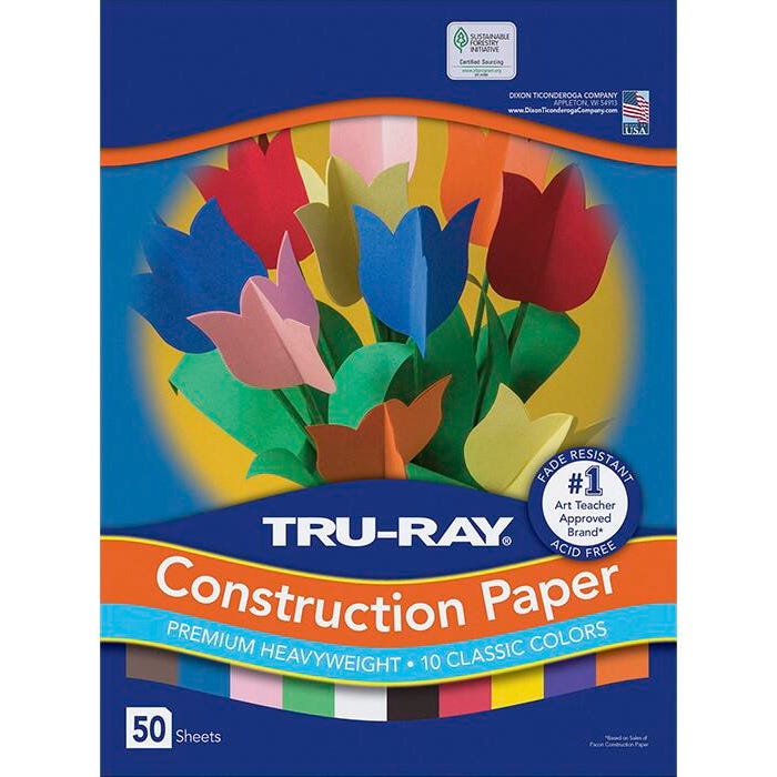 Tru-Ray Sulphite Construction Paper, 12 x 18 Inches, Assorted Standard Color, Pack of 50