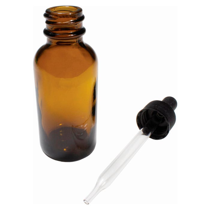 United Scientific Boston Round Bottles with Droppers, Amber Glass, 4 Ounces, Pack of 12