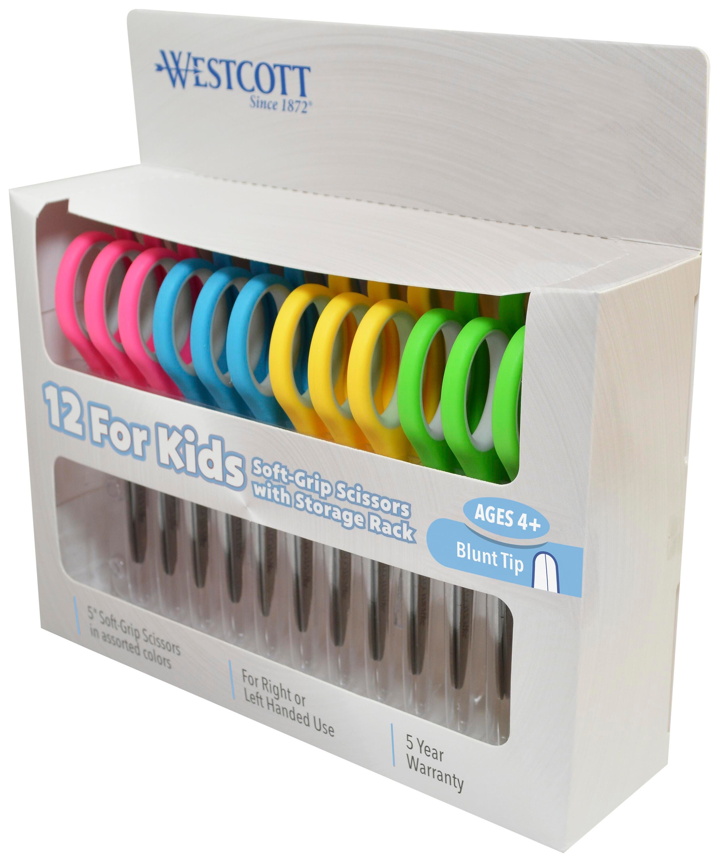 Westcott Soft Grip Kid Scissors, Blunt Tip, 5 Inches, Assorted Colors, Set of 12, Item Number 1572497