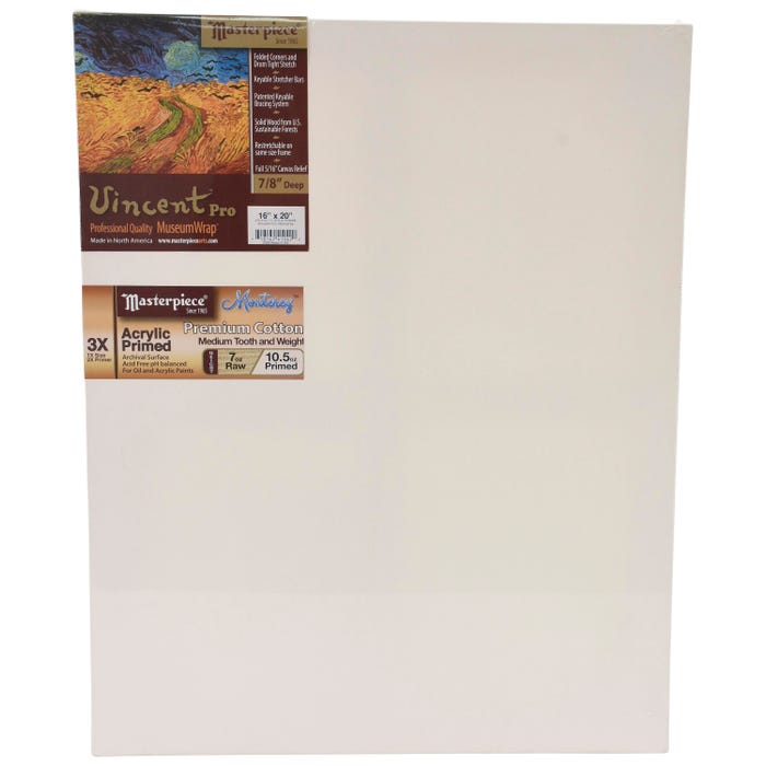 Masterpiece Vincent MasterWrap Pro MuseumWrap Wood Drum Tight Stretched Canvas, 16 x 20 Inches