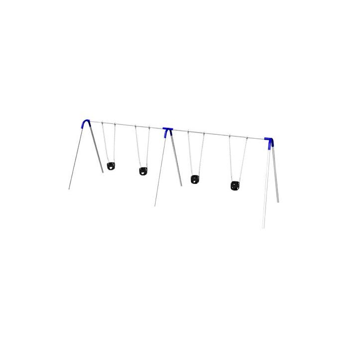 UltraPlay Bipod Double Bay Swing With Galvanized Frame, 4 Tot Seats, Blue Yoke Connectors, 198 x 96 x 96 Inches