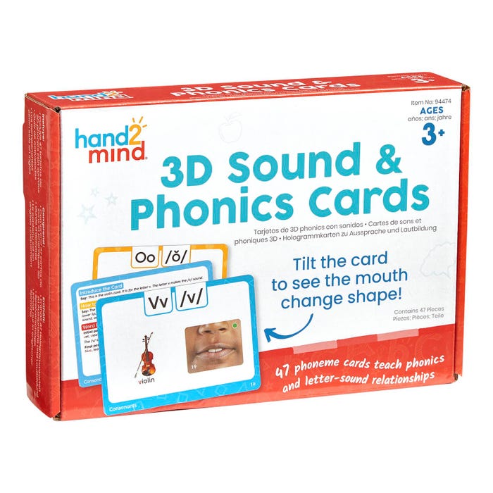 Hand2Mind 3-D Sounds and Phonics Cards Set, Grades PreK to 4