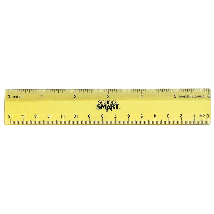 School Smart Plastic Rulers, 6 Inches, Assorted Colors, Pack of 6