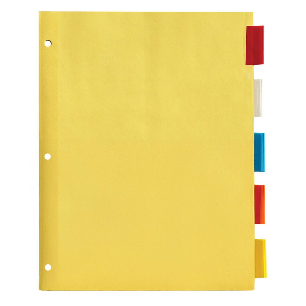 School Smart 5 Tab Index Paper Dividers, Assorted Colors 081940