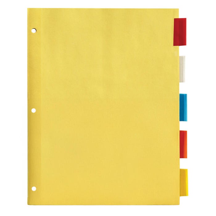 School Smart 5 Tab Index Paper Dividers, Assorted Colors