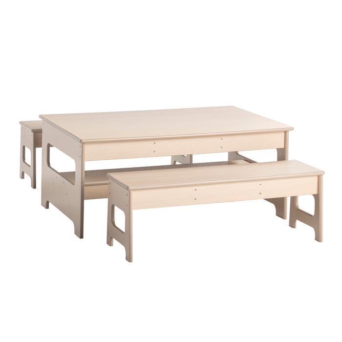 Childcraft Out2Grow Outdoor Table and Bench Set, 48 x 30 x 20 Inches, Two 14-Inch Benches