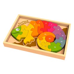 BeginAgain Counting Chameleon Bilingual Wooden Numbers Puzzle, Item Number 2041277