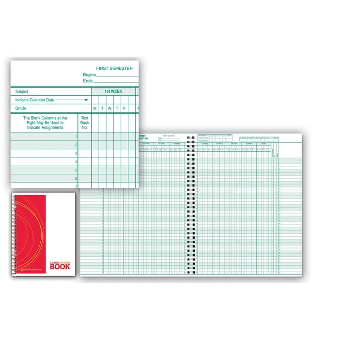 Hammond & Stephens Class Record Book, 8-1/2 X 11 inches, 40 Students, 8 Subjects, 9/10 Week, Green, White