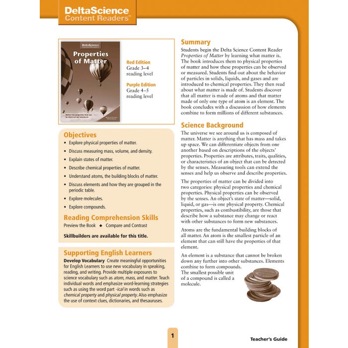 Delta Science Content Readers Properties of Matter Red and Purple Teacher's Guide