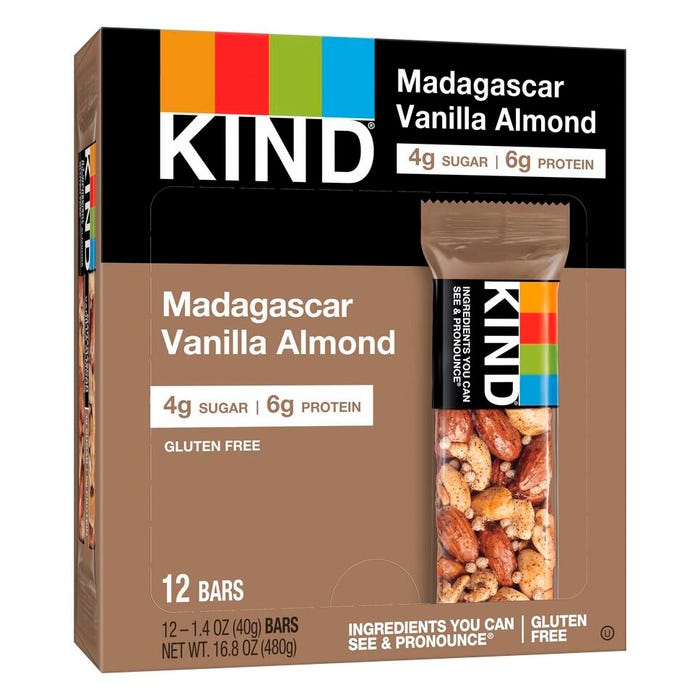KIND Madagascar Vanilla Almond Bars, 1.4 Ounce, Box of 12