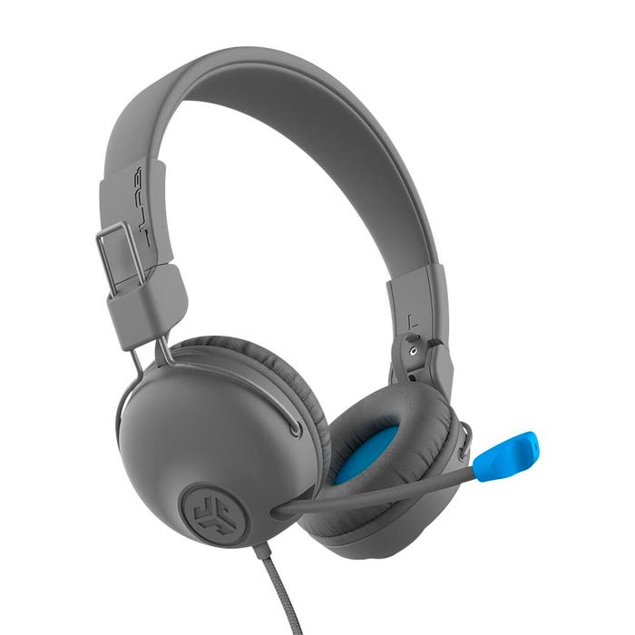 JLAB JBuddies Learn On-Ear Kids Headphone with Retractable Microphone, 3.5mm, Gray