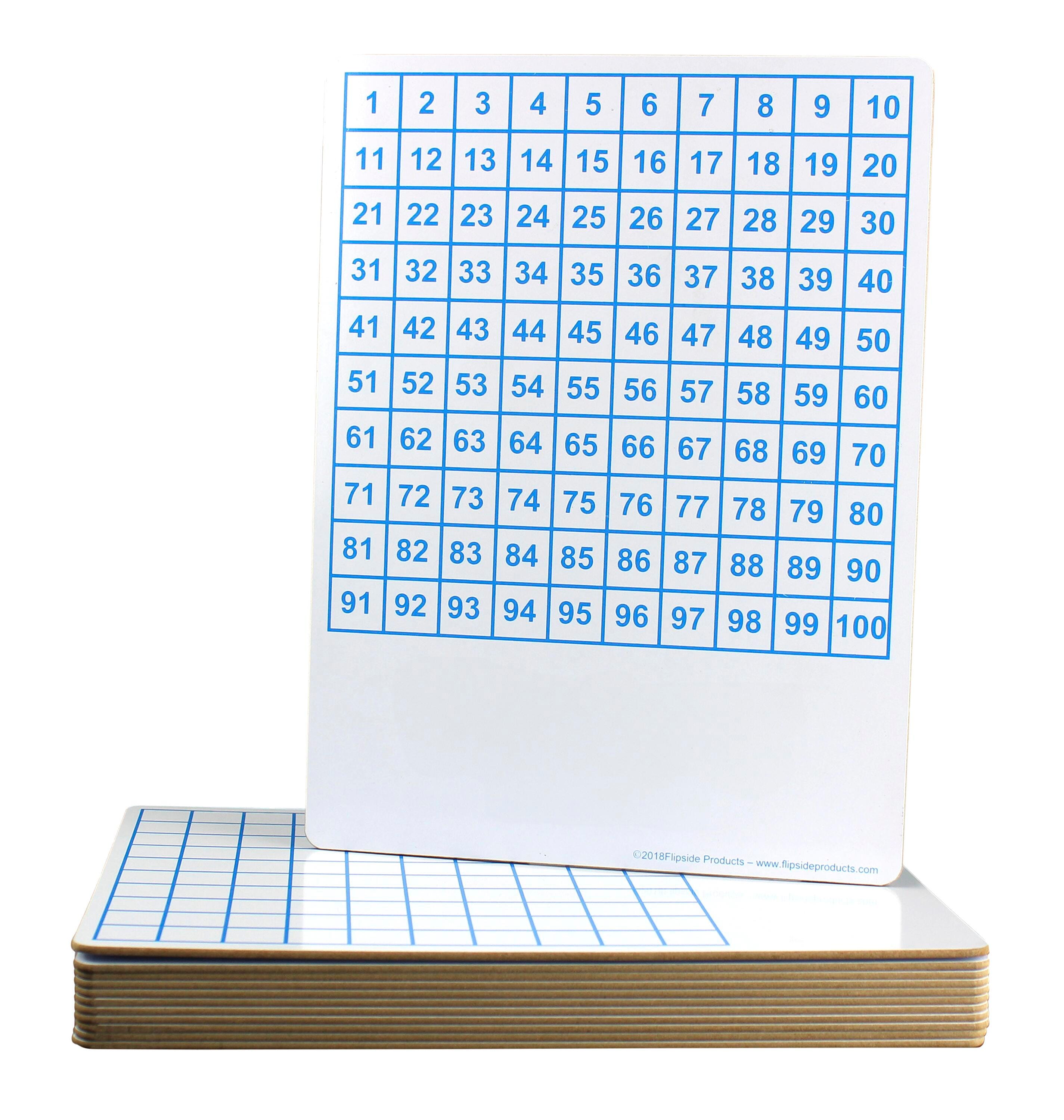 Flipside Math Hundreds Grid Dry Erase Board, Two Sided, 9 x 12 Inches, Pack of 12 1540624
