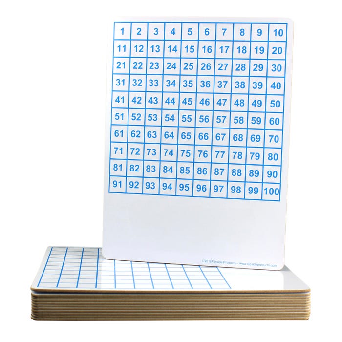 Flipside Math Hundreds Grid Dry Erase Board, Two Sided, 9 x 12 Inches, Pack of 12