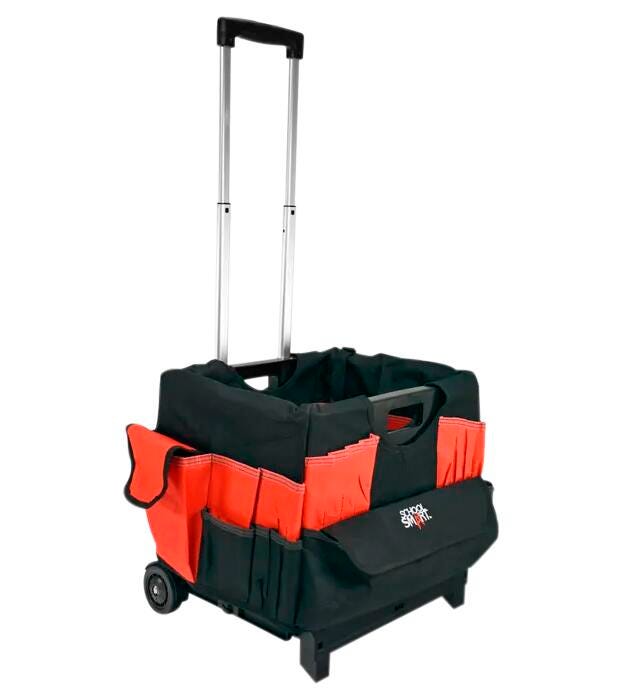 School Smart Folding Storage Cart with Caddy Organizer, Medium, 13-7/8 x 11 x 12 Inches, Black/Red 086494