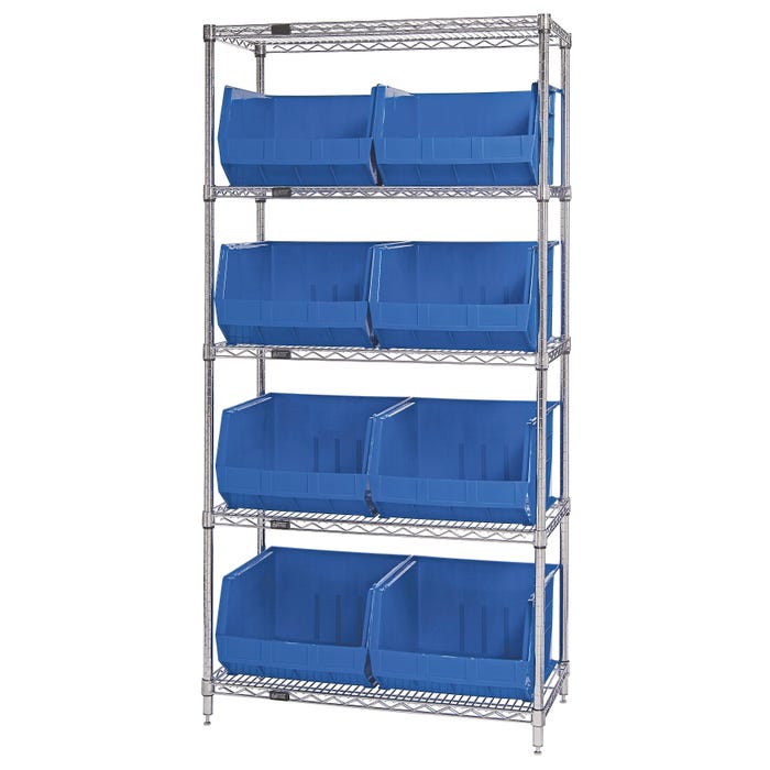 Quantum 5-Shelf Steel Storage Shelf Unit with 8 Bins, 36 x 18 x 74 Inches