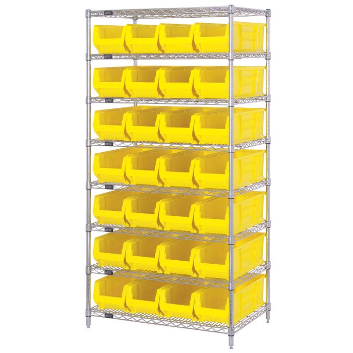 Quantum 8-Shelf Steel Storage Shelf Unit with 28 Bins, Wide, 36 x 24 x 74 Inches