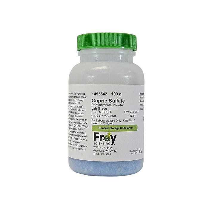 Frey Scientific Cupric Sulfate Pentahydrate, Blue Powder, Lab Grade, 100 Grams