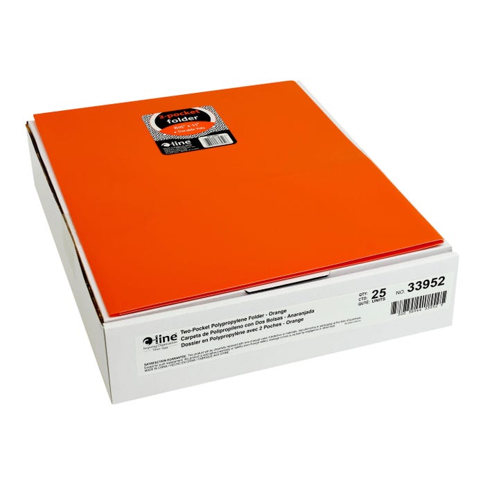 C-Line Poly 2-Pocket Portfolio Folder, Letter Size, Orange, Pack of 25